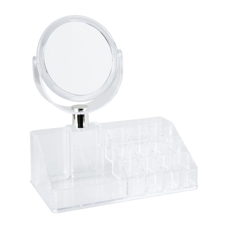 Make-up organizer met spiegel - transparant - 22x8x12 cm
