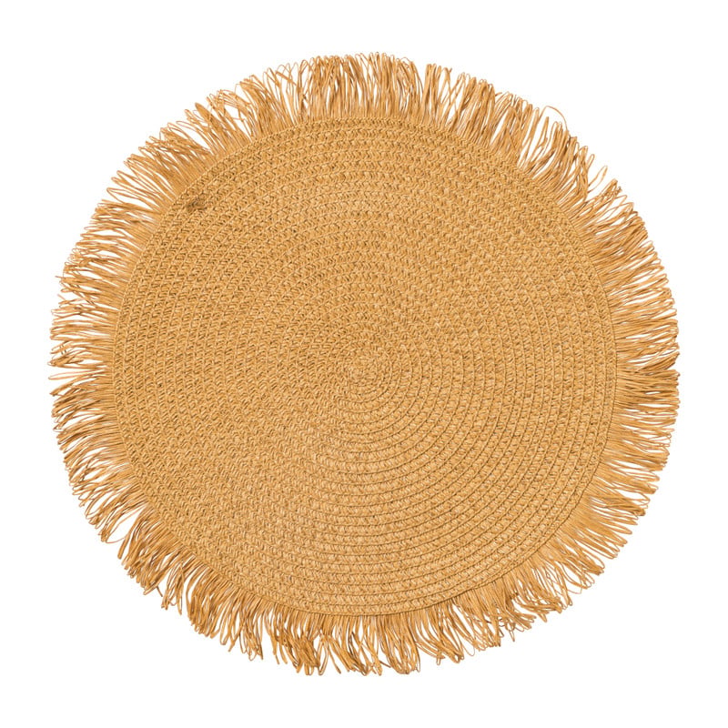 Placemat franjes - geel - ⌀38 cm