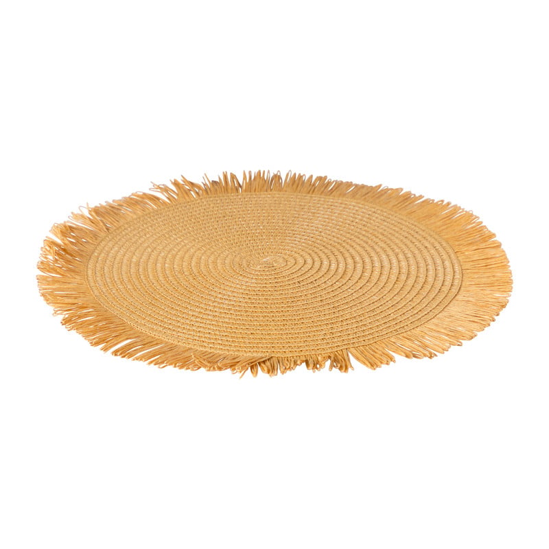 Placemat franjes - geel - ⌀38 cm