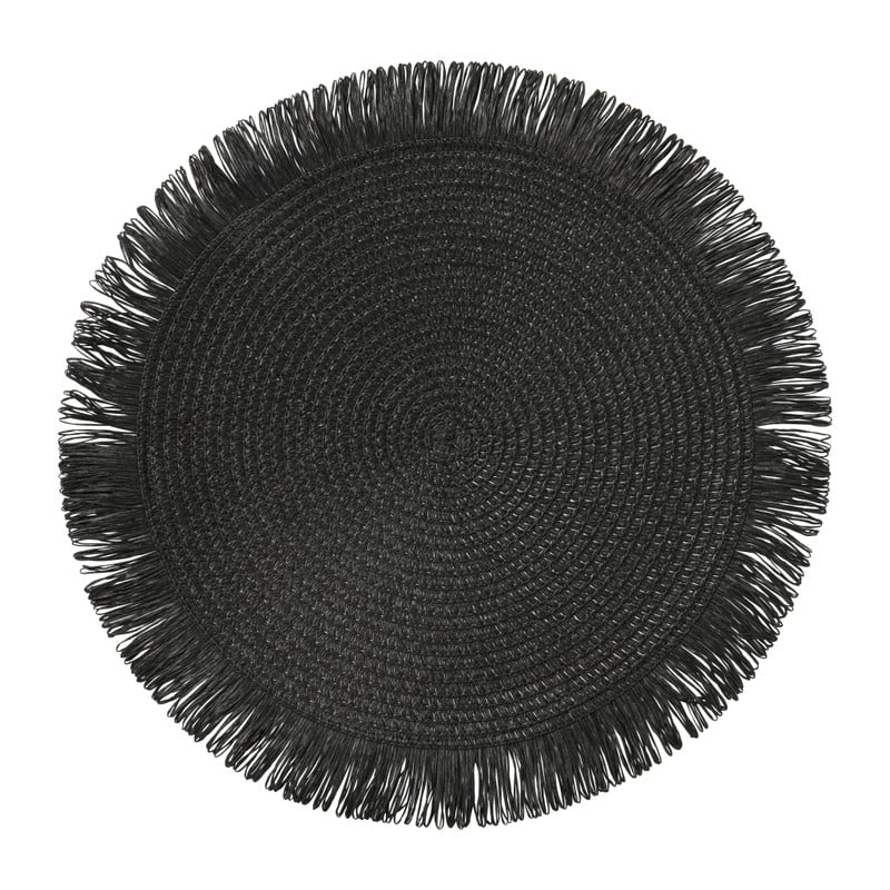 Placemat franjes - zwart - ⌀38 cm