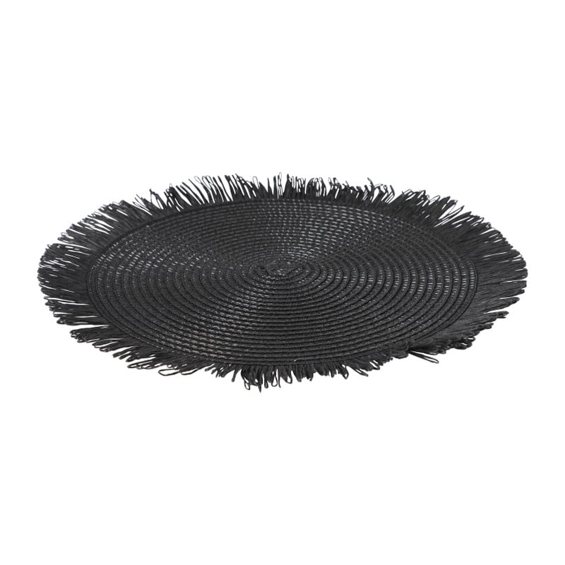 Placemat franjes - zwart - ⌀38 cm