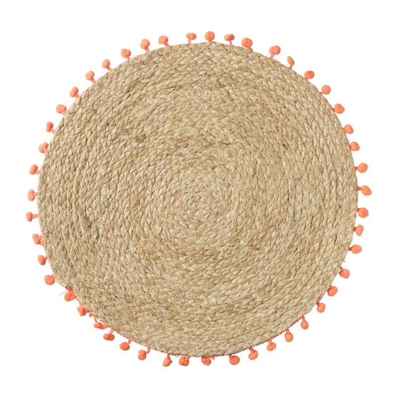 Placemat pompom - oranje - ø38 cm