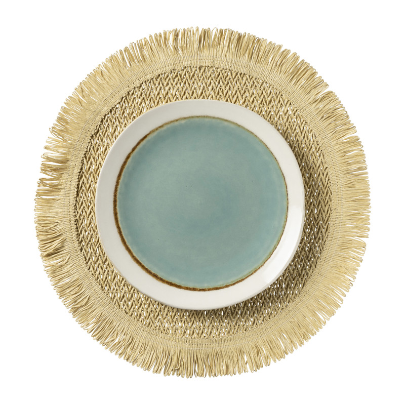 Placemat met franjes - beige - ø38 cm
