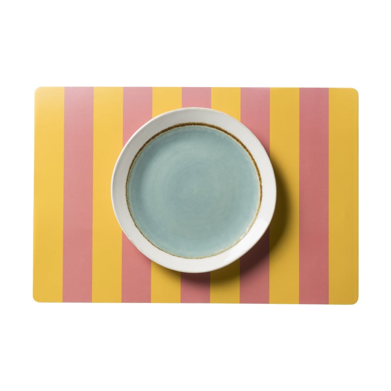 Placemat streep - geel/roze - 30x45 cm