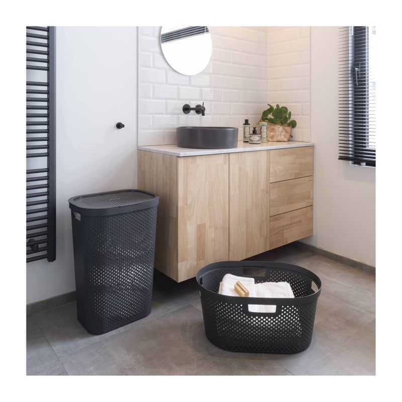 Curver wasmand met deksel Infinity Dots - antraciet - 60 liter