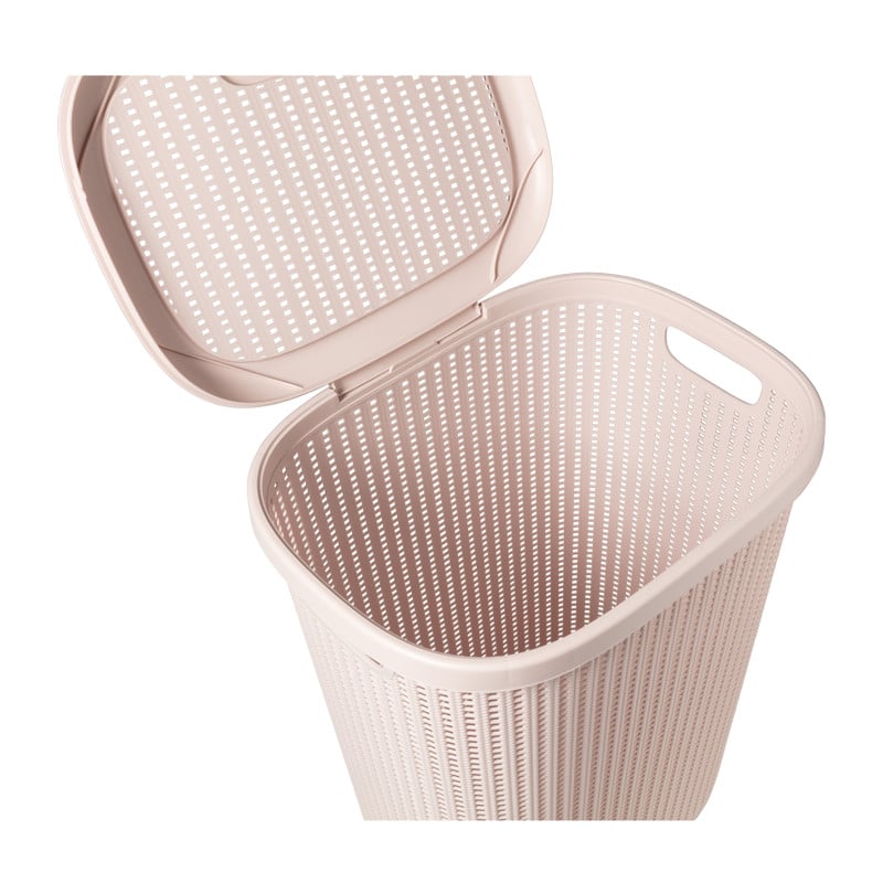 Wasmand met deksel - roze - 57 liter