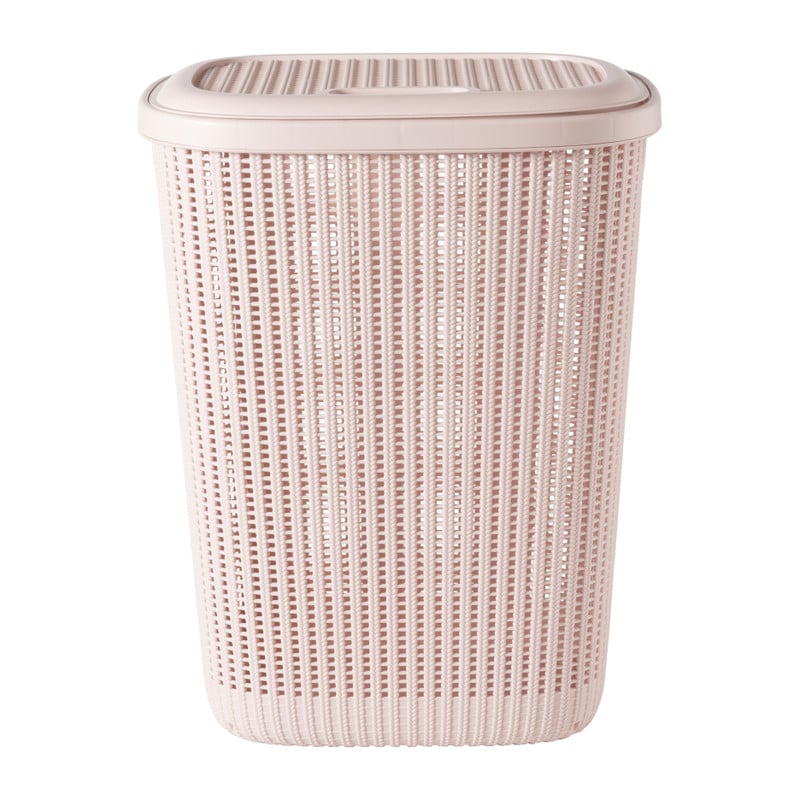 Wasmand met deksel - roze - 57 liter