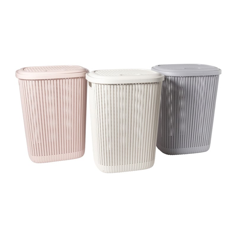 Wasmand met deksel - roze - 57 liter