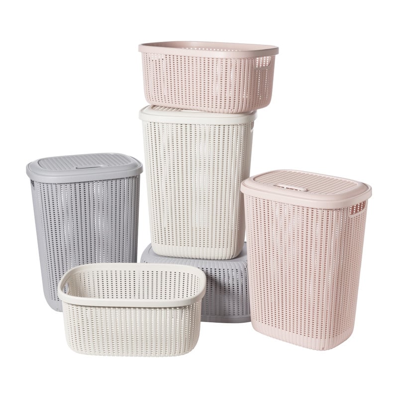 Wasmand met deksel - roze - 57 liter
