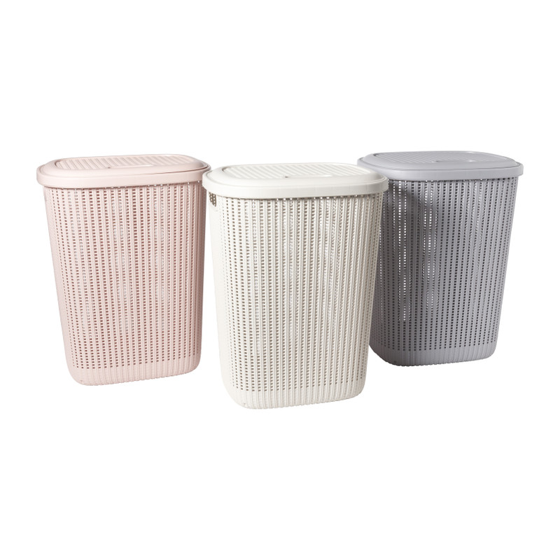 Wasmand met deksel - beige - 57 liter