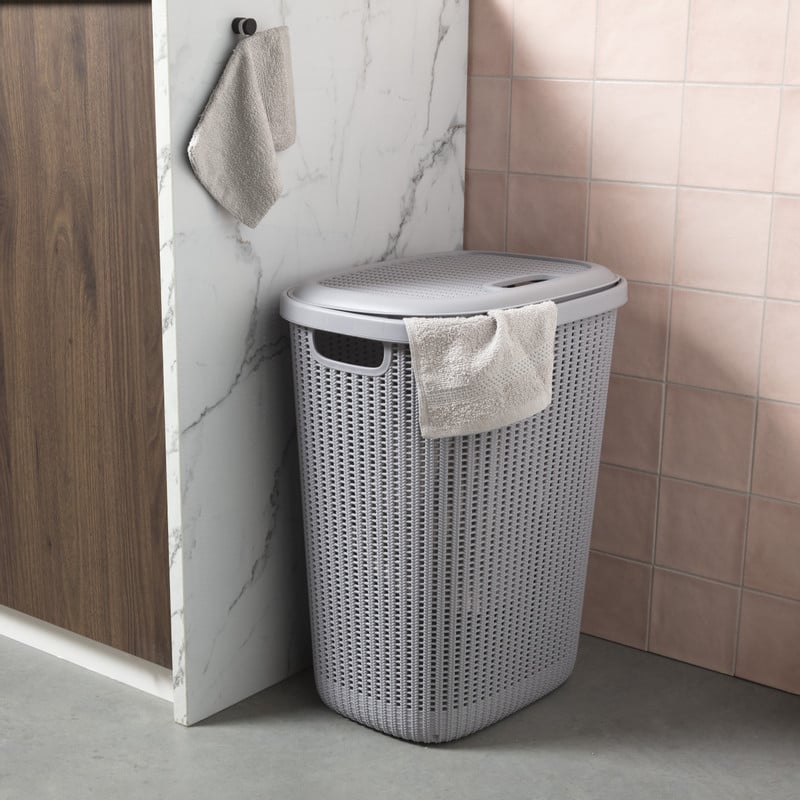 Wasmand met deksel - grijs - 57 liter