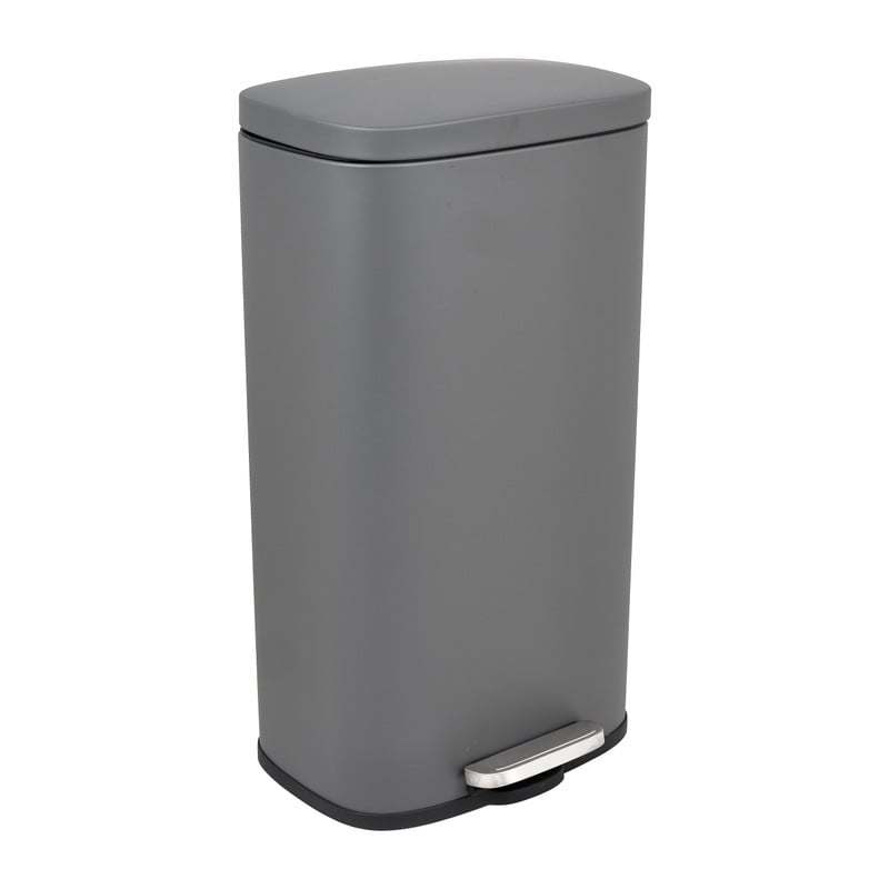 Pedaalemmer rechthoek - mat grijs - 30 liter