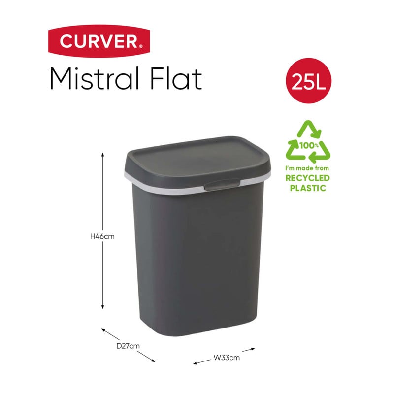 Curver prullenbak mistral flat - grijs - 25 liter