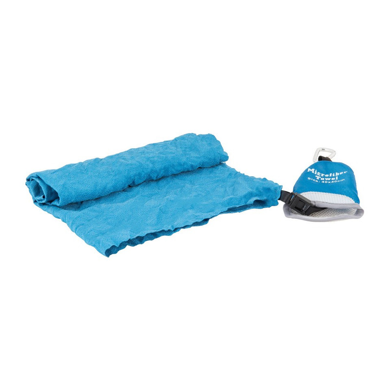 Travel-/sporthanddoek met karabijnhaakje - 40x40 cm - blauw