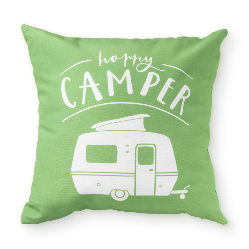 Sierkussen happy camper - groen -  40x40 cm 