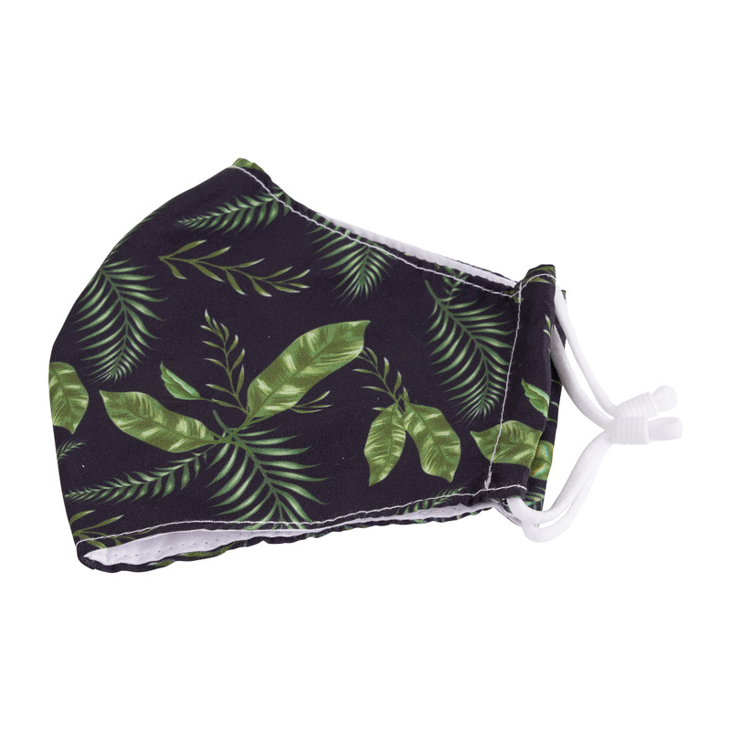 Mondkapje print leaves - zwart