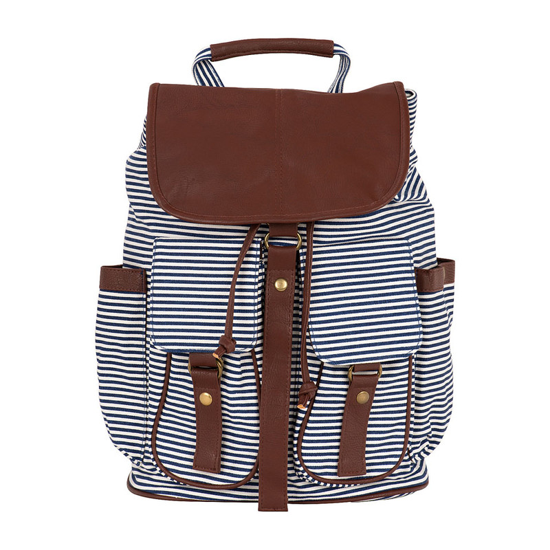 Rugzak  - wit/blauw gestreept - 30x15x33 cm