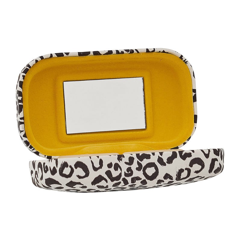 Lenzendoosje met spiegel - leopard - 8,5x5x3 cm