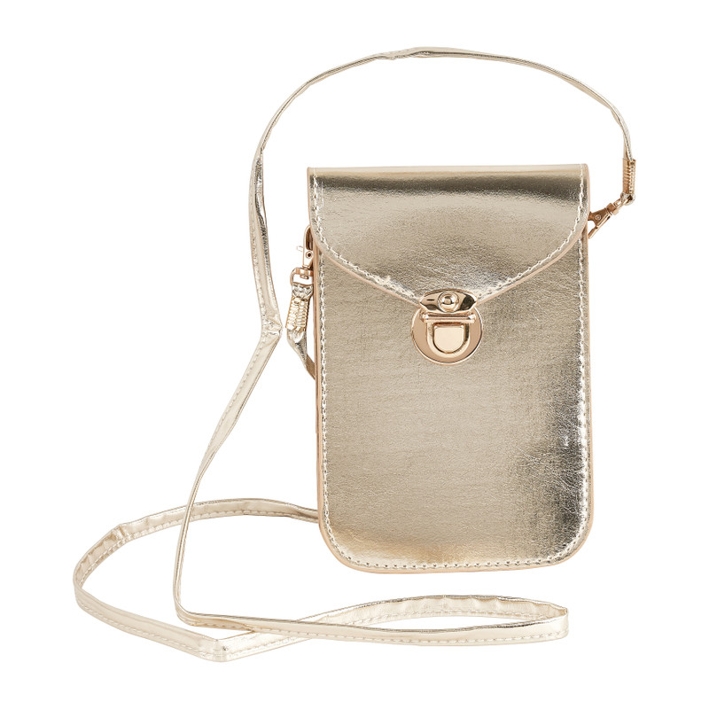 Telefoontasje met riem - goudkleurig - 17x11 cm