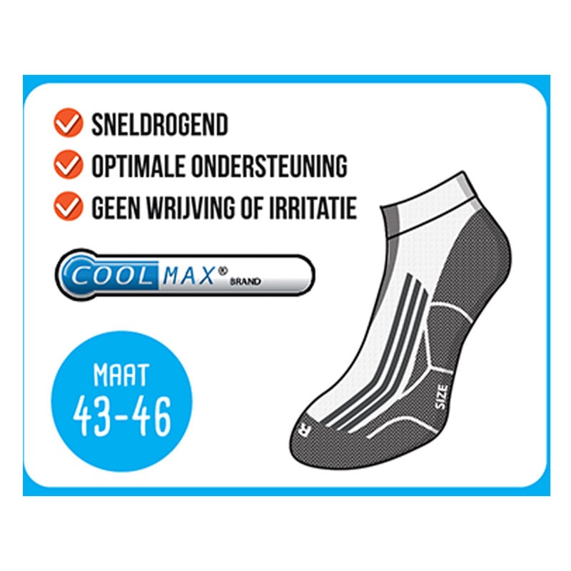 Coolmax sportsokken - 43-46 - turquoise - 3 paar