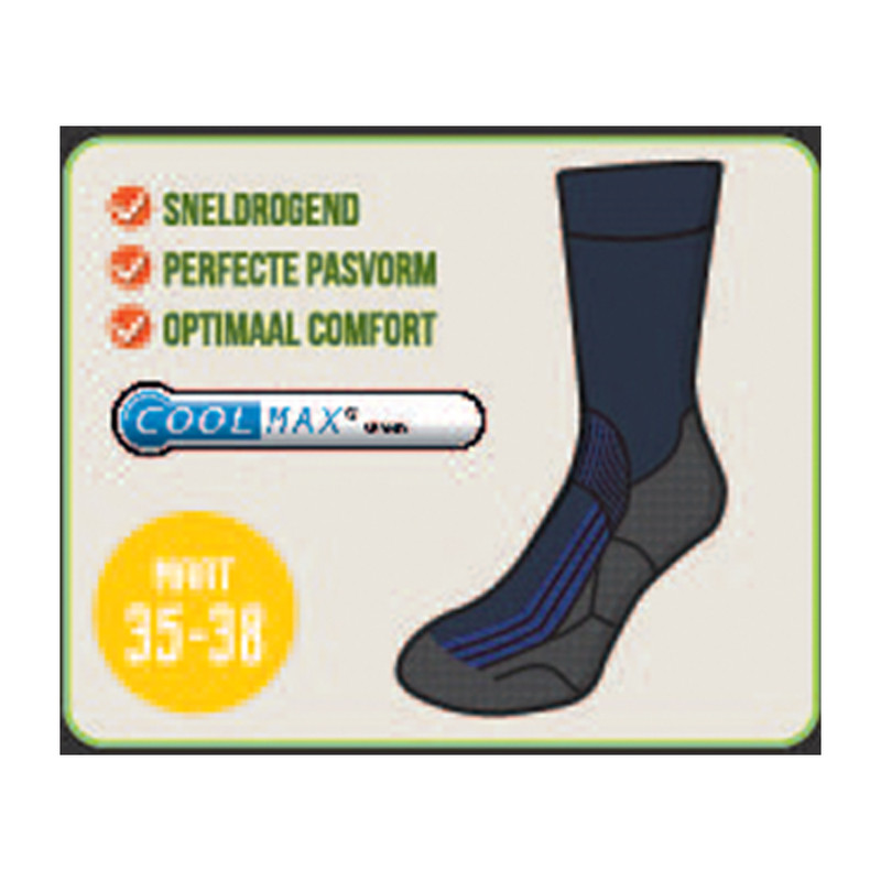 Coolmax trekkingsokken 35/38 - 2 paar - blauw