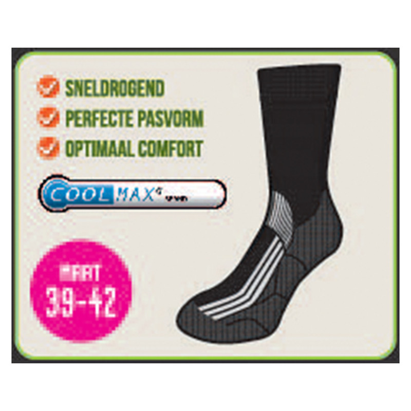 Coolmax trekkingsokken 39/42 - 2 paar - grijs