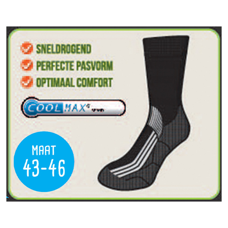 Coolmax trekkingsokken 43/46 - 2 paar - grijs