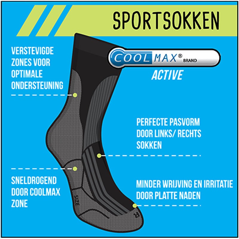 Coolmax sportsokken 39/42 - zwart/grijs - 2 paar