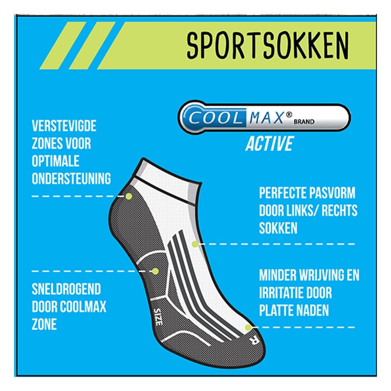 Coolmax enkelsokken - 43/46 - wit/grijs - 2 paar