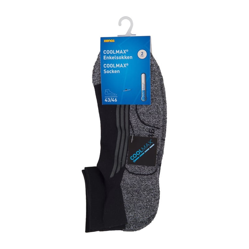 Coolmax enkelsokken - 43/46 - zwart/grijs - 2 paar