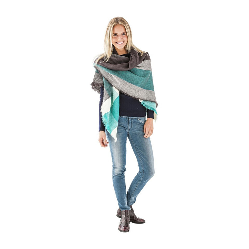 Omslagdoek ruit - turquoise - 144x137 cm