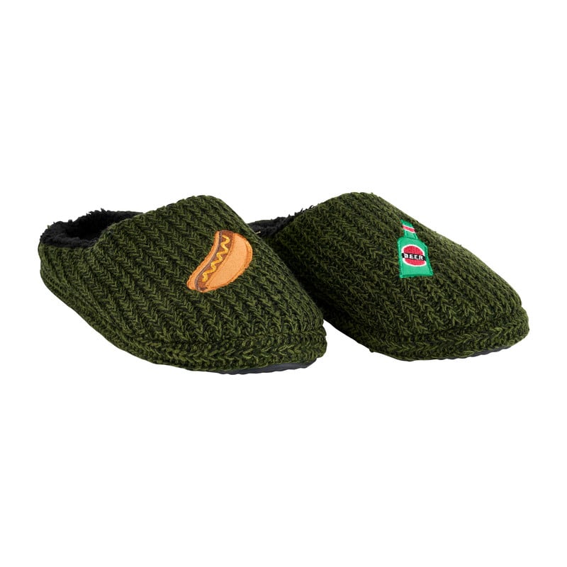 Pantoffels hotdog en bier - groen