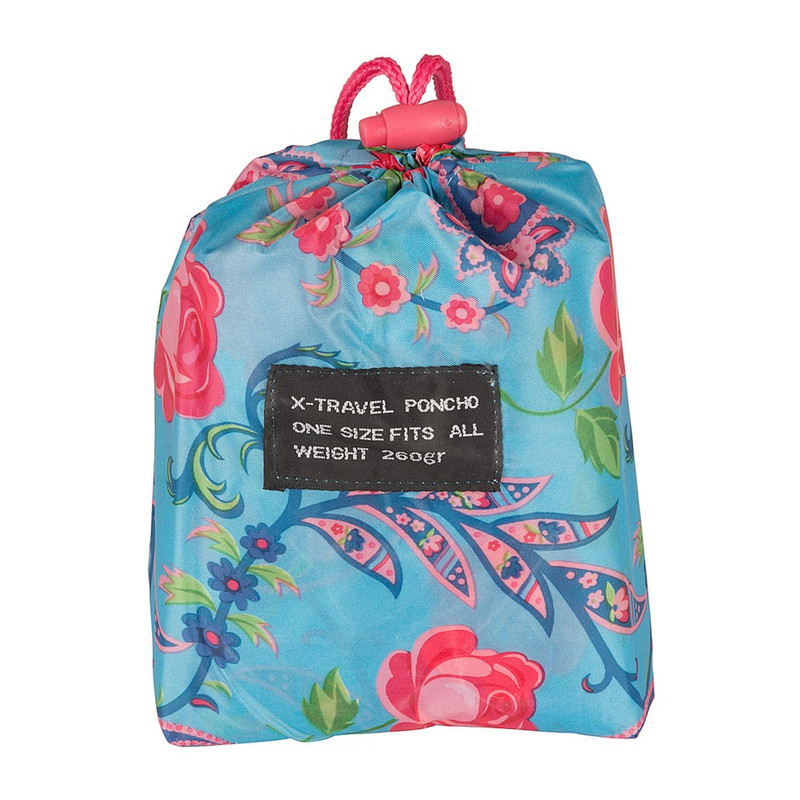 Poncho pink/blue flowers - blauw