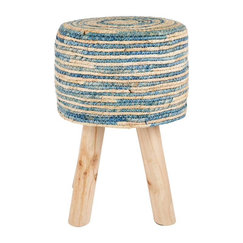 Krukje met rieten zitting - blauw - ø28x43 cm