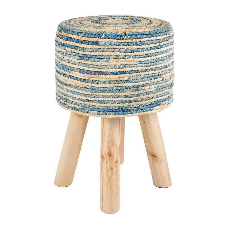 Krukje met rieten zitting - blauw - ø28x43 cm