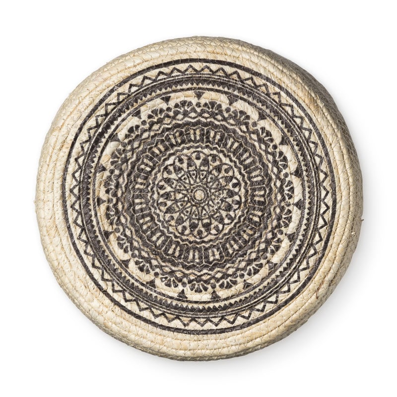 Krukje met rieten zitting -  mandala - ⌀28x45 cm 