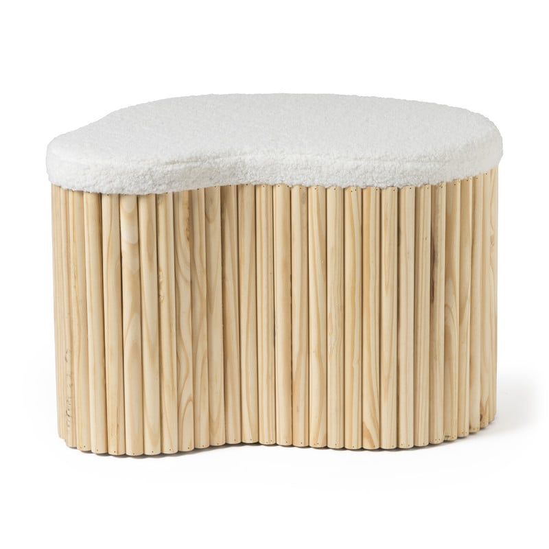 Poef hout teddy - naturel/wit - 39.5x60x36 cm