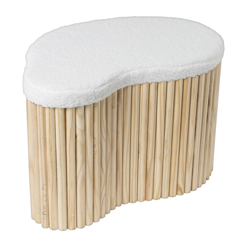Poef hout teddy - naturel/wit - 39.5x60x36 cm