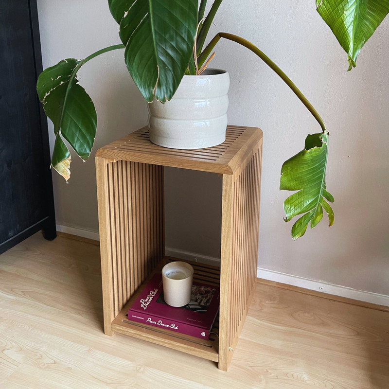 Bijzettafel Japandi hoog - bruin - 60x39x39 cm