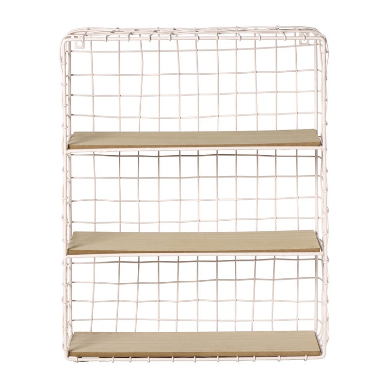 Wandrek wire met 3 planken - beige/bruin - 50x40x14 cm