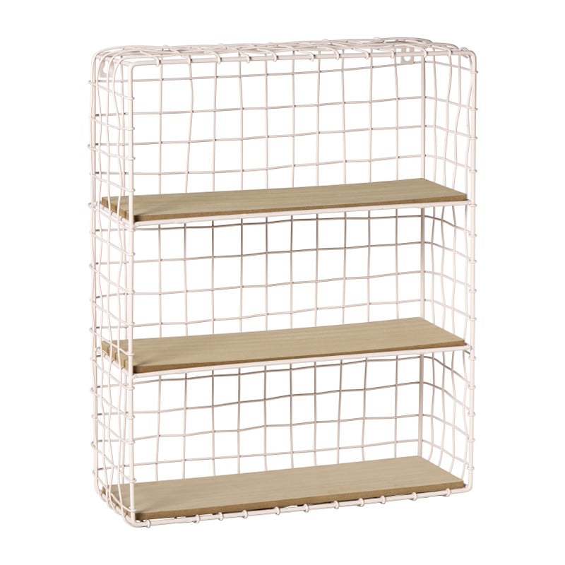 Wandrek wire met 3 planken - beige/bruin - 50x40x14 cm