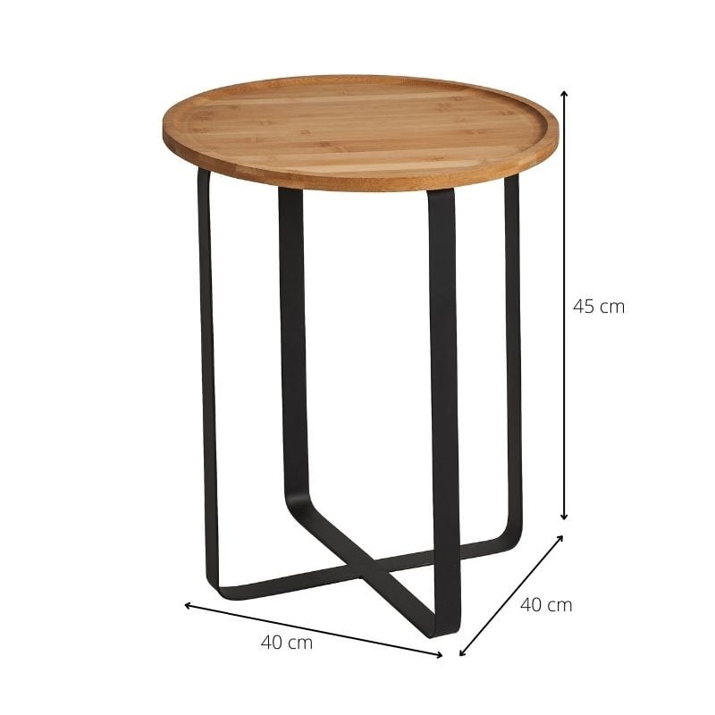 Bijzettafel rond bamboe/metaal - ø40x45 cm