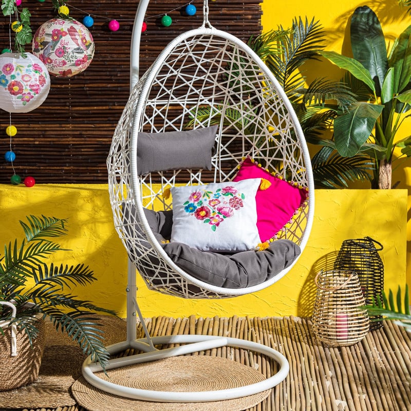 Hangstoel swing met standaard - wit - ø104x200 cm