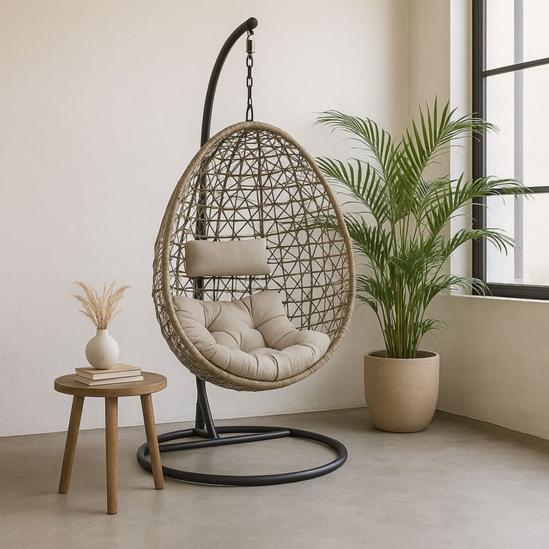 Hangstoel Hawaii met beige kussens - bruin - 196 cm
