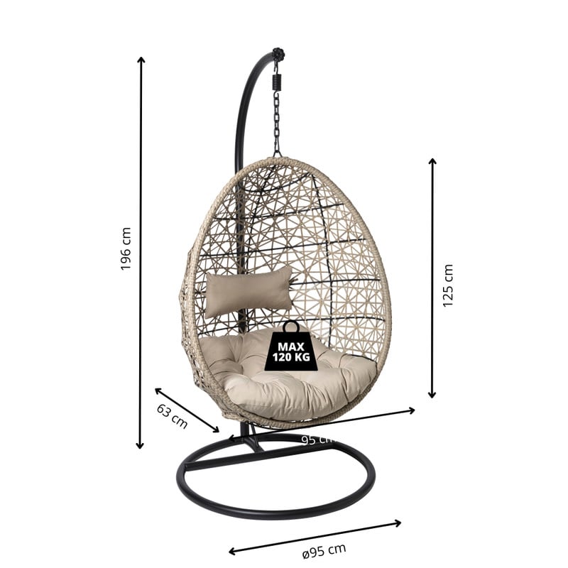 Hangstoel Hawaii met beige kussens - bruin - 196 cm
