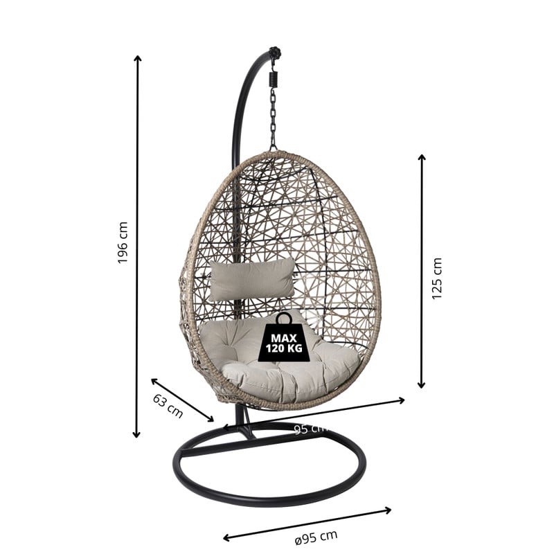 Hangstoel Hawaii met grjize kussens - bruin - 196 cm