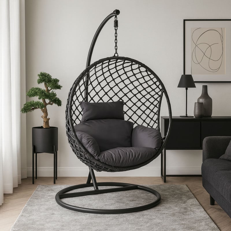 Hangstoel Havana met zwarte kussens - zwart - 186 cm