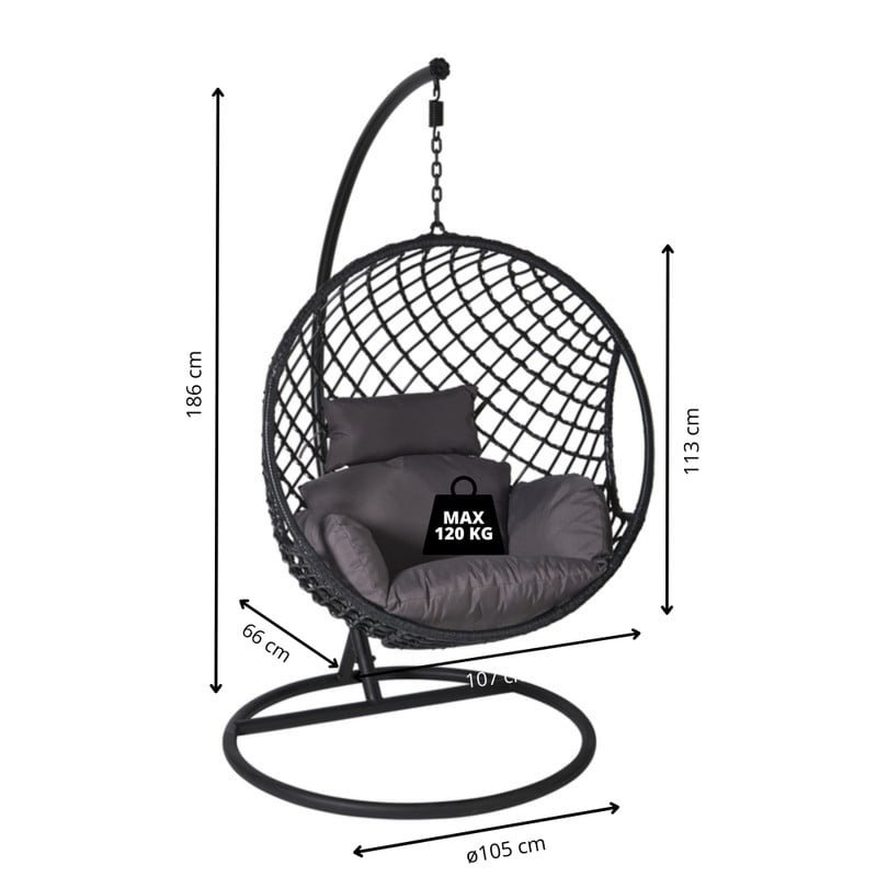 Hangstoel Havana met zwarte kussens - zwart - 186 cm