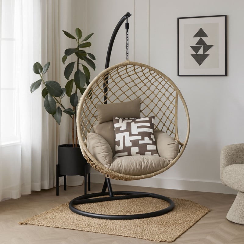 Hangstoel Havana met beige kussens - bruin - 186 cm