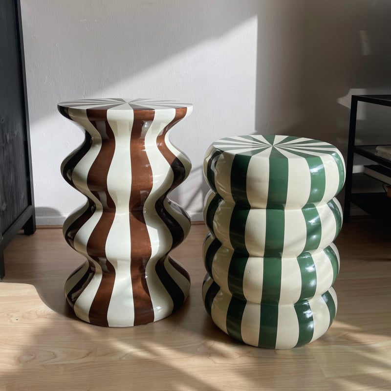 Bijzettafel waves stripes - beige/bruin - ø35x55 cm